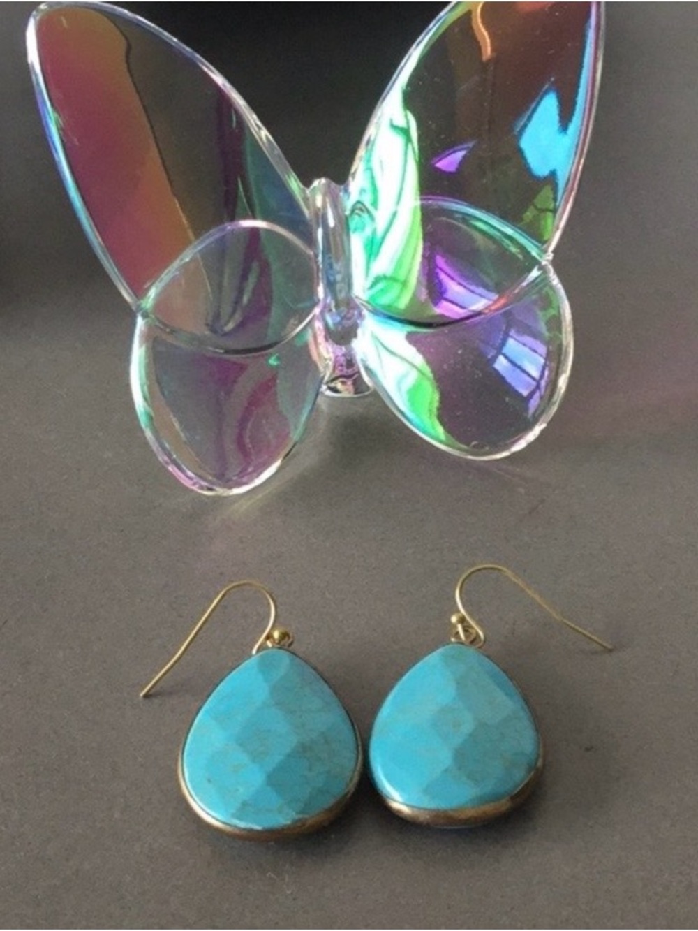 Anthropologie Gold Tome & Turquoise Teardrop Dangle Earrings - Picture 2 of 3